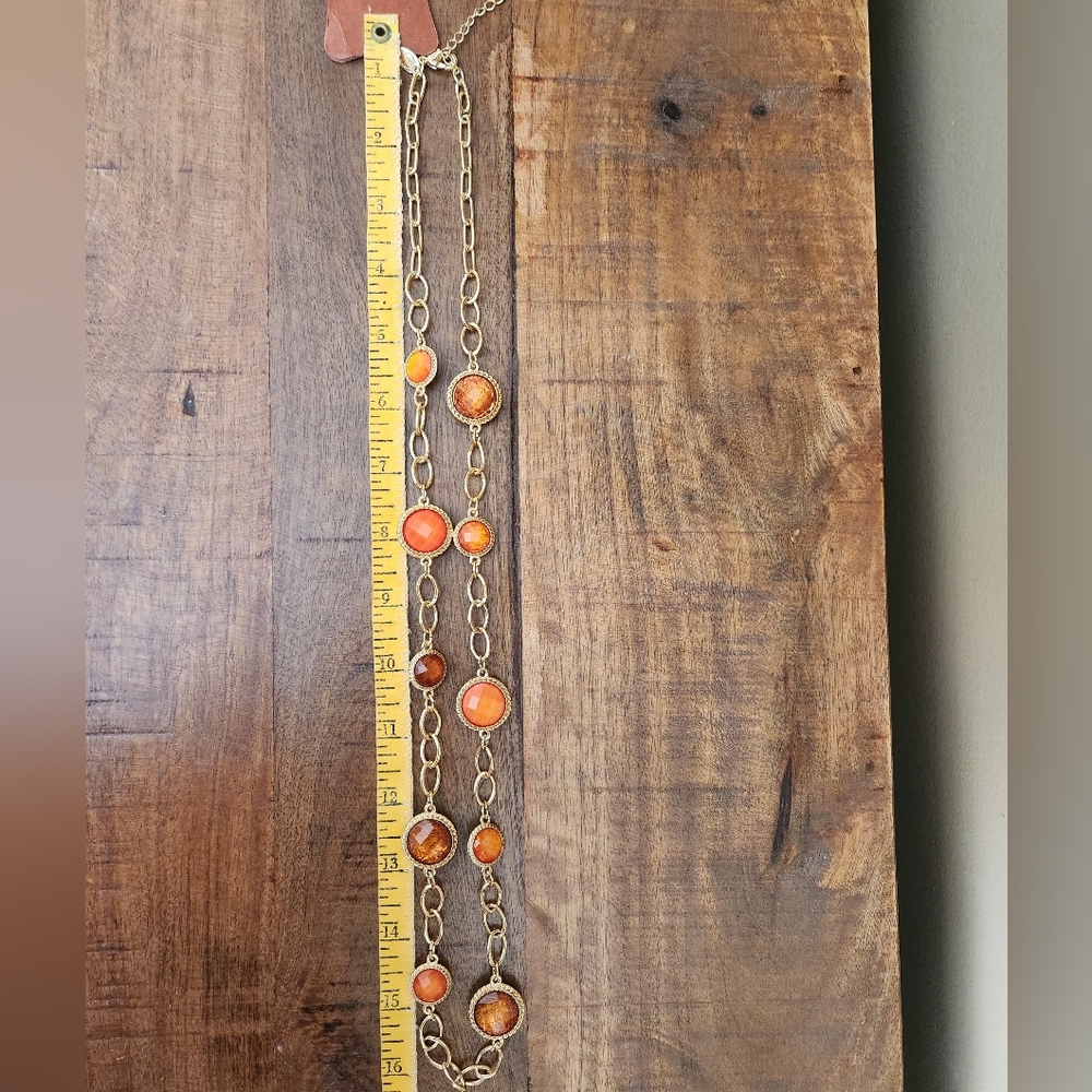 Gold and Orange Long Necklace - Picture 3 of 4